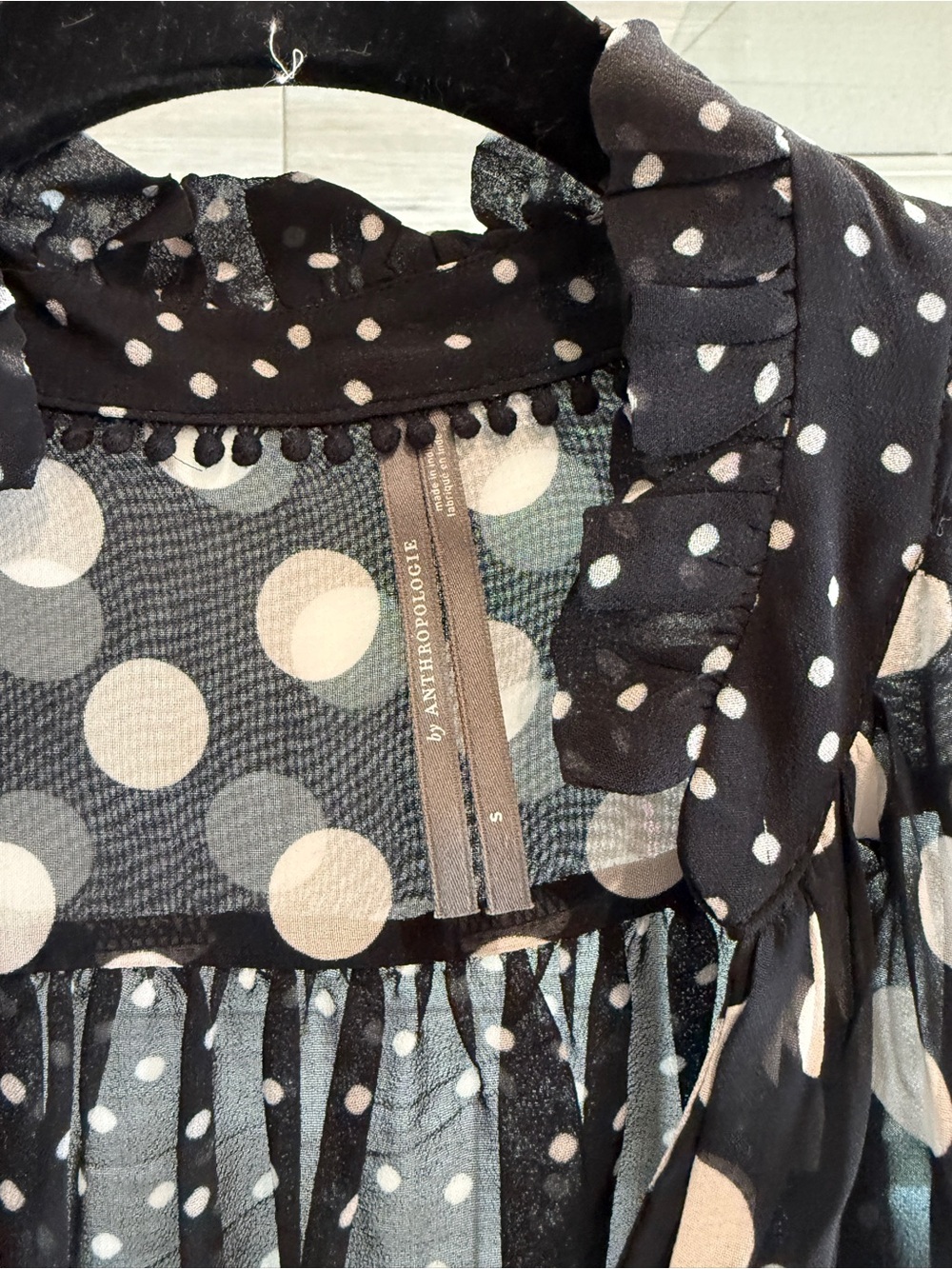 Sheer Black Polka Dot Button-Front Blouse - Picture 3 of 4